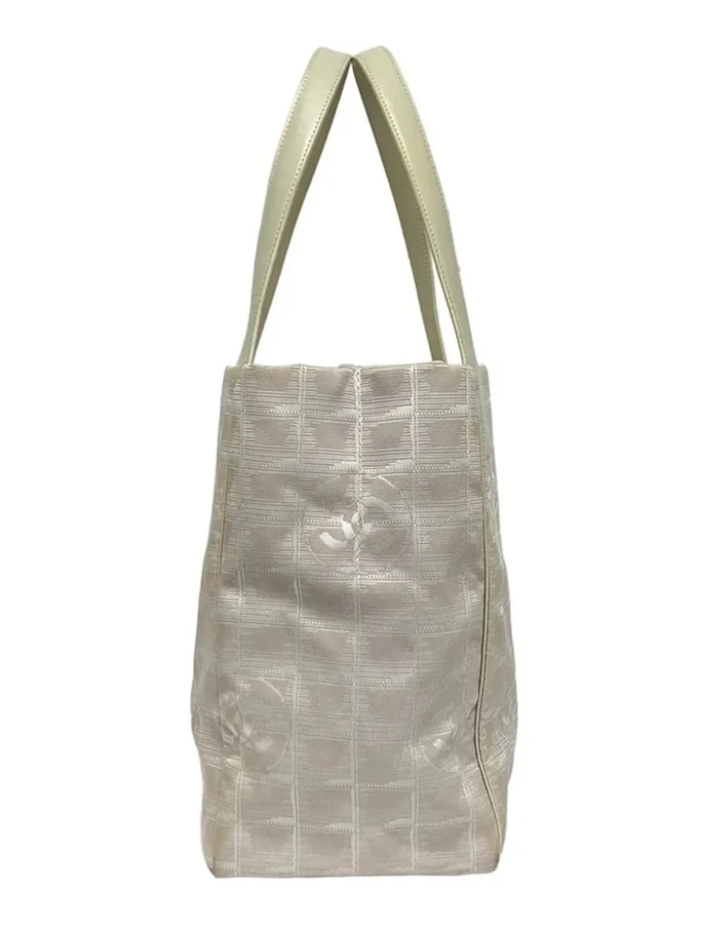 CHANEL New Travel Line Tote MM Light Pink Cream Jacquard Leather Tote Bag
